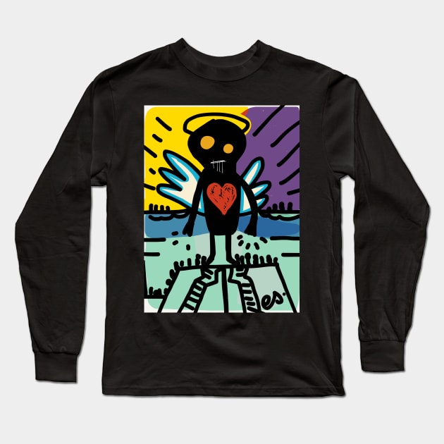 Black Angel of Love Graffiti Street Art Long Sleeve T-Shirt by signorino